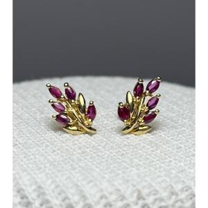Boucle d'Oreille Or 18 Carats Et Rubis
