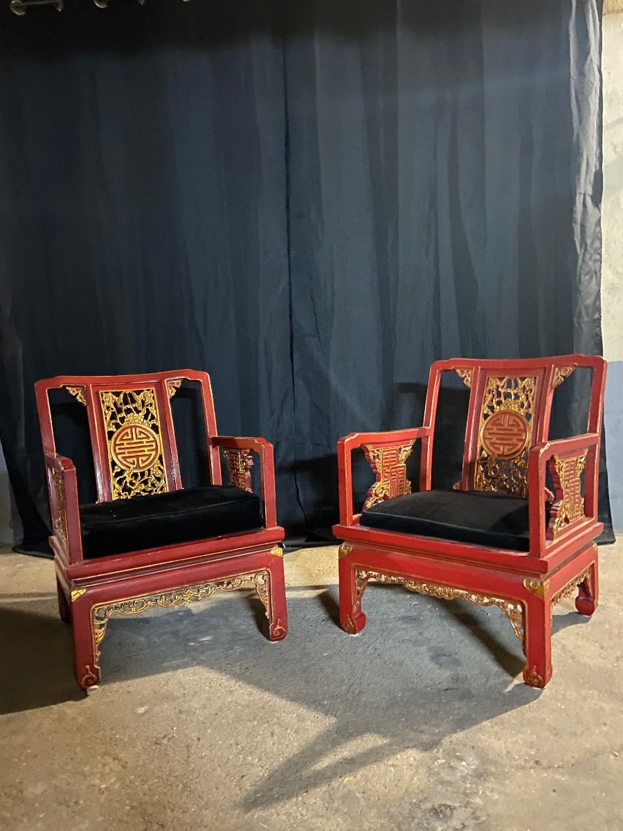 Paire De Fauteuils Chinois -photo-2