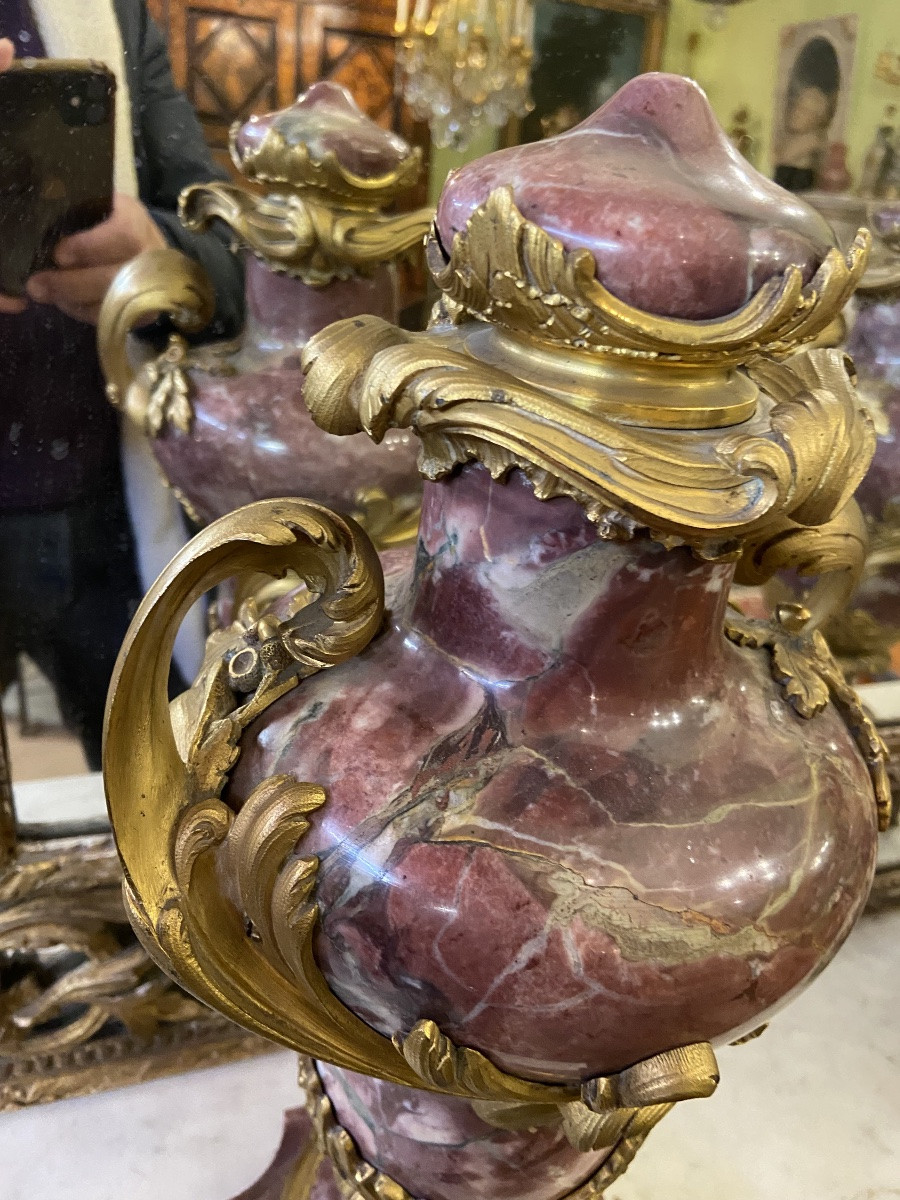 Paire de cassolette marbre et bronze doré -photo-3