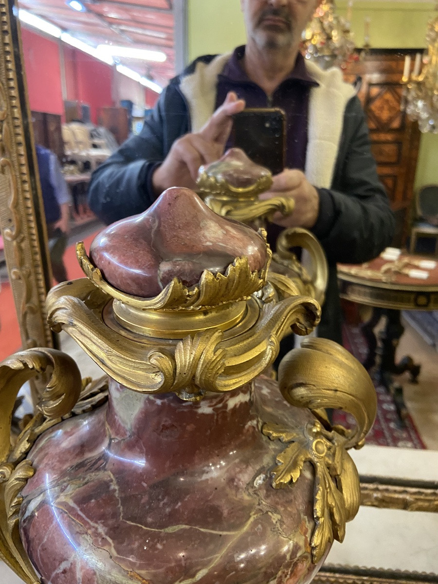Paire de cassolette marbre et bronze doré -photo-4