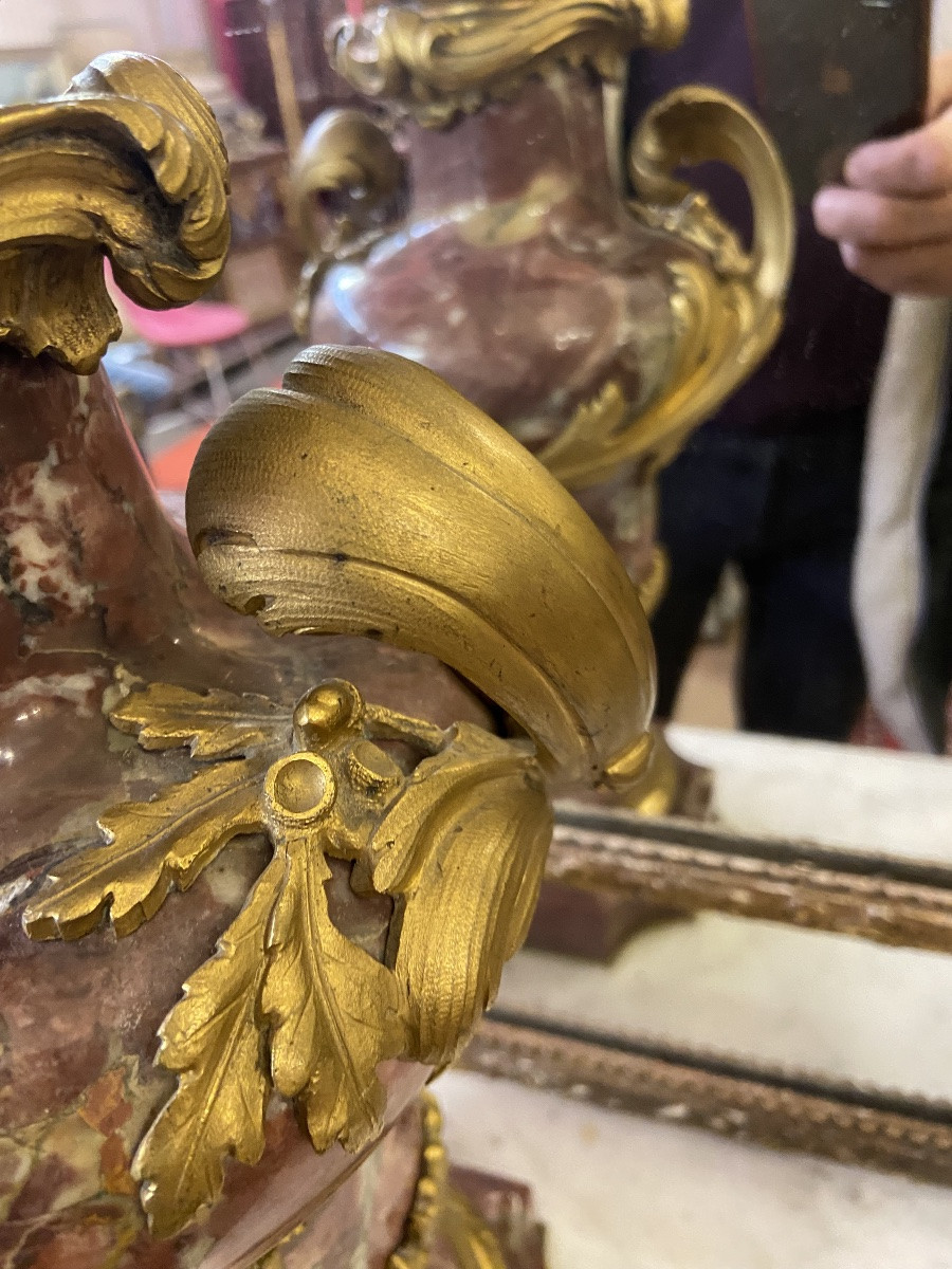 Paire de cassolette marbre et bronze doré -photo-2