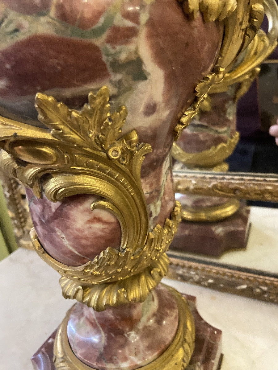 Paire de cassolette marbre et bronze doré -photo-3