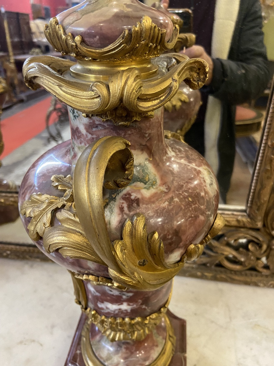 Paire de cassolette marbre et bronze doré -photo-7