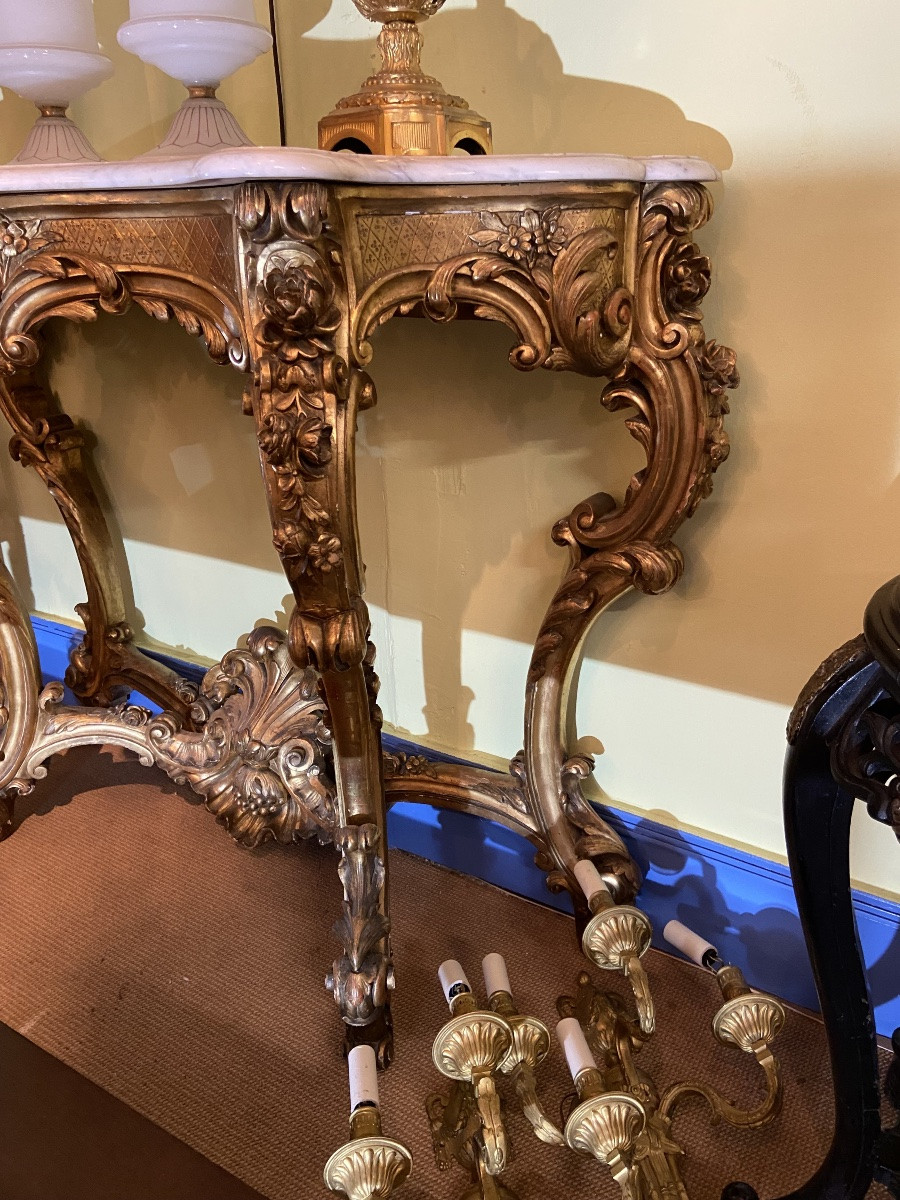 Gilded Wood Console Table In The Louis XV Style-photo-2