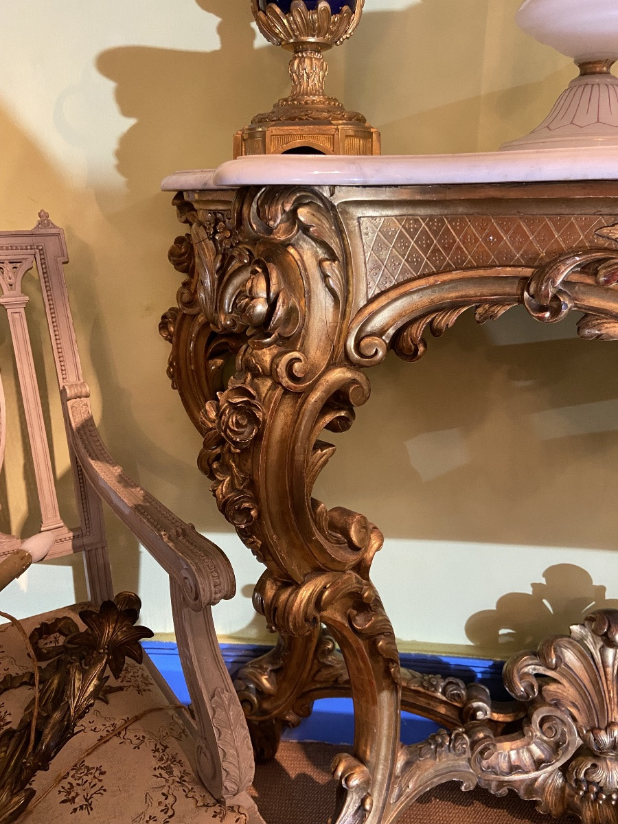 Gilded Wood Console Table In The Louis XV Style-photo-4