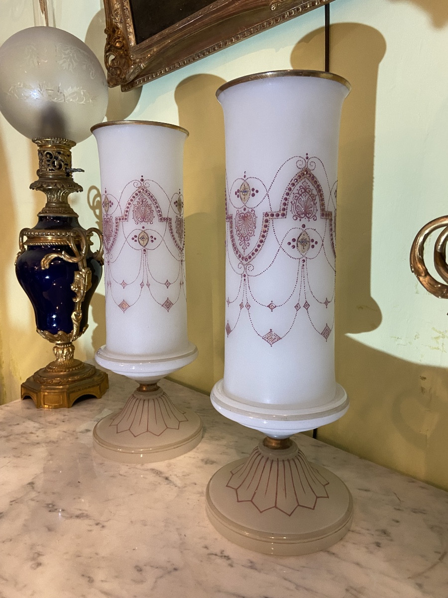 Large Pair Of Opaline Vases