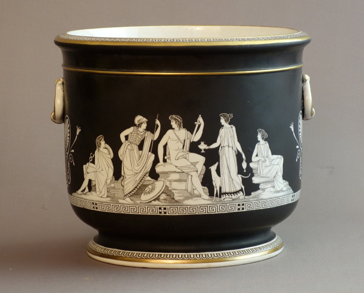 Paire De grands caches pots  En Porcelaine De Paris  1820-photo-2