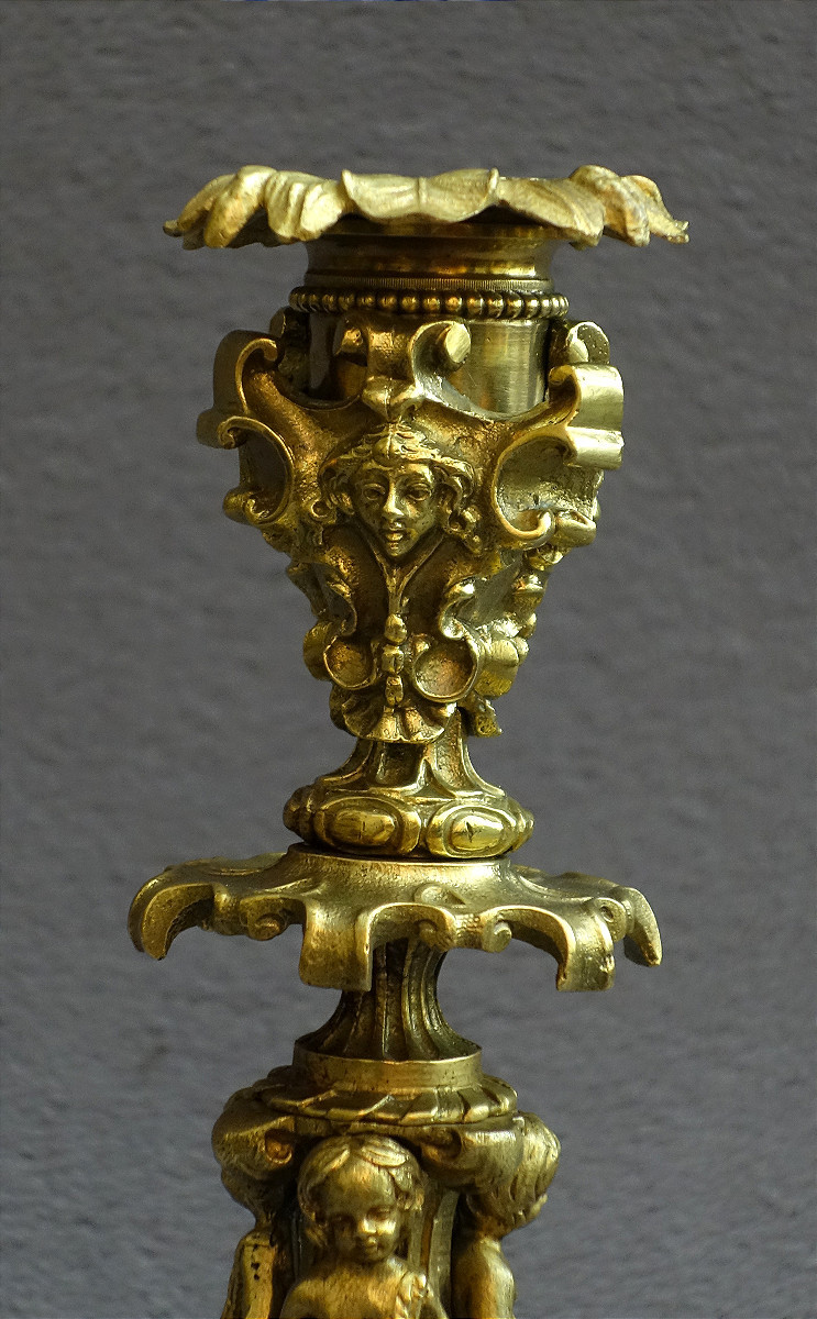 Paire de flambeaux de style Renaissance XIXème siècle-photo-4