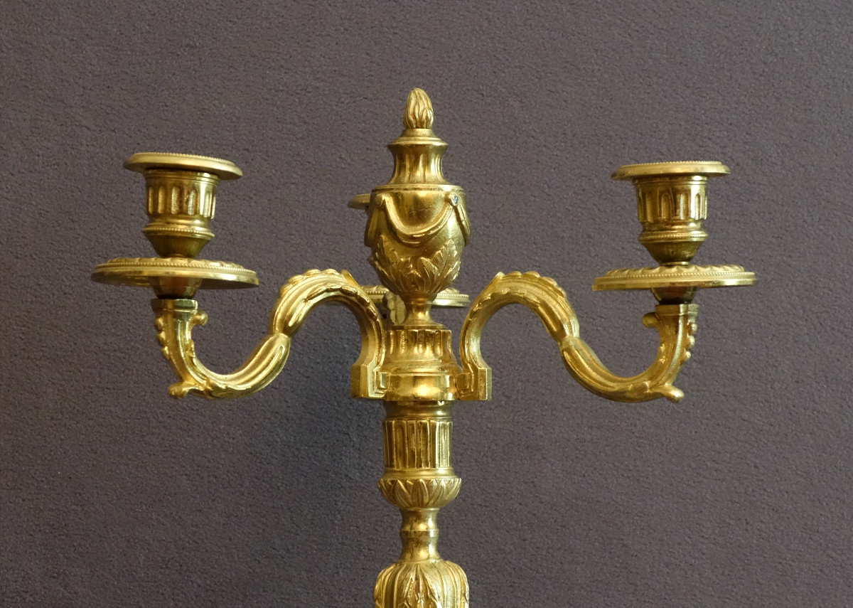 Paire de candélabres à double transformation époque Louis XVI-photo-2