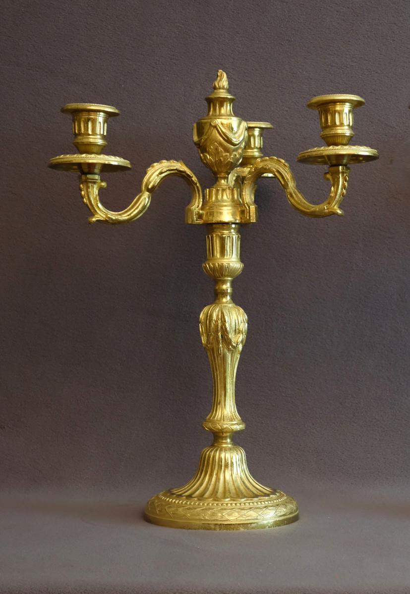 Paire de candélabres à double transformation époque Louis XVI-photo-1