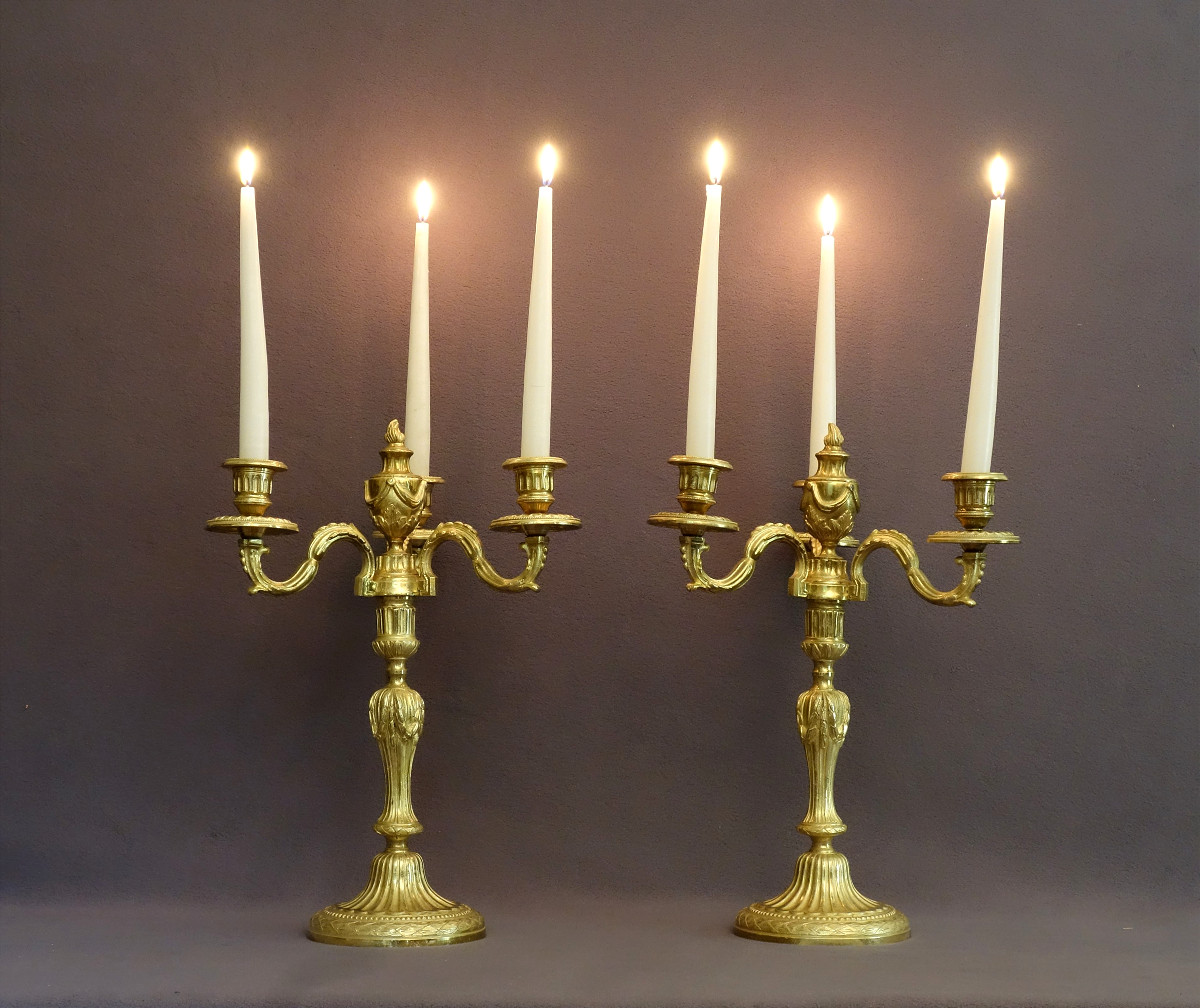 Paire de candélabres à double transformation époque Louis XVI