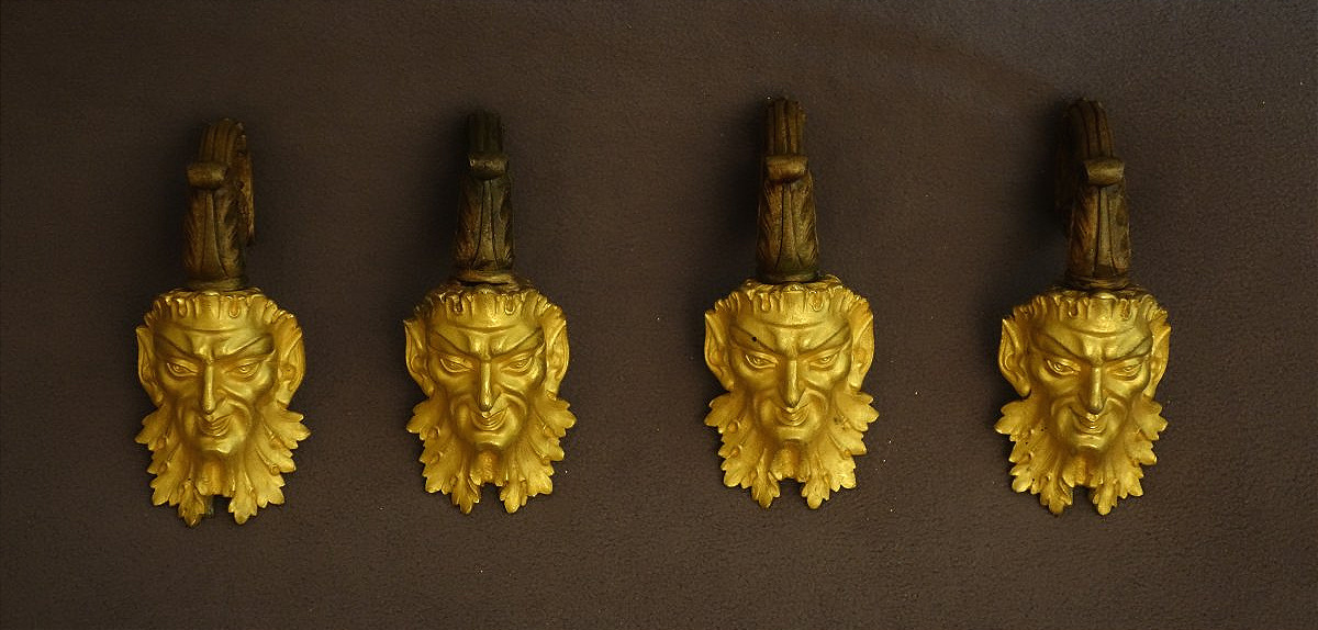 A Set Of Four Faun Mascarons From The Restoration Period.