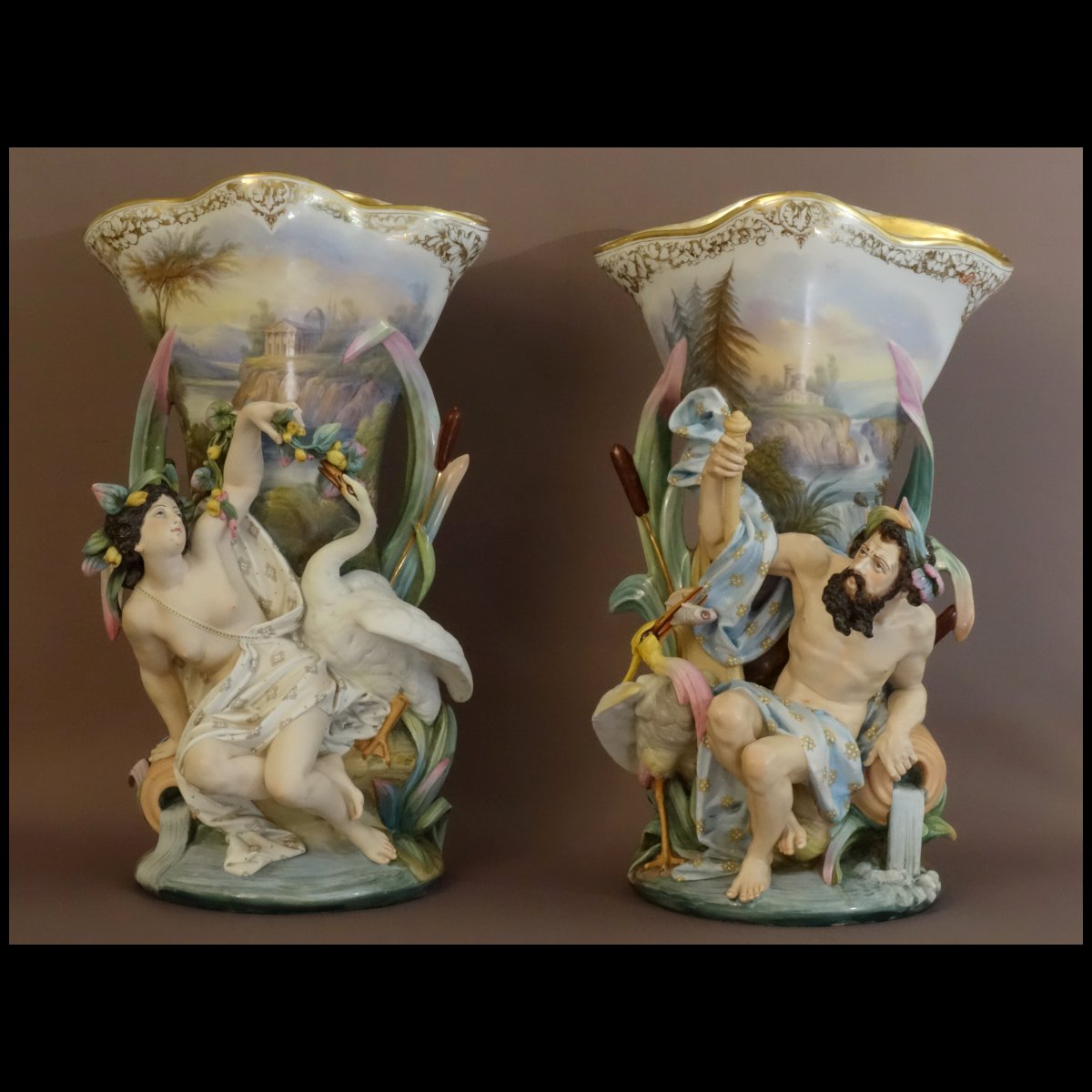  Pair Of Larges Vases Showing Allegory Of Sources