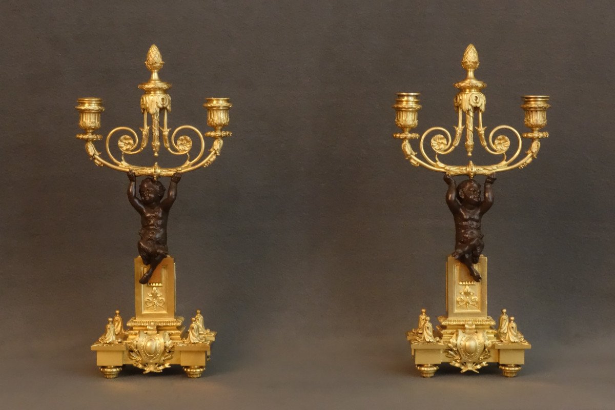 Pair Of Candelabras With Wildlife XIXth-photo-2