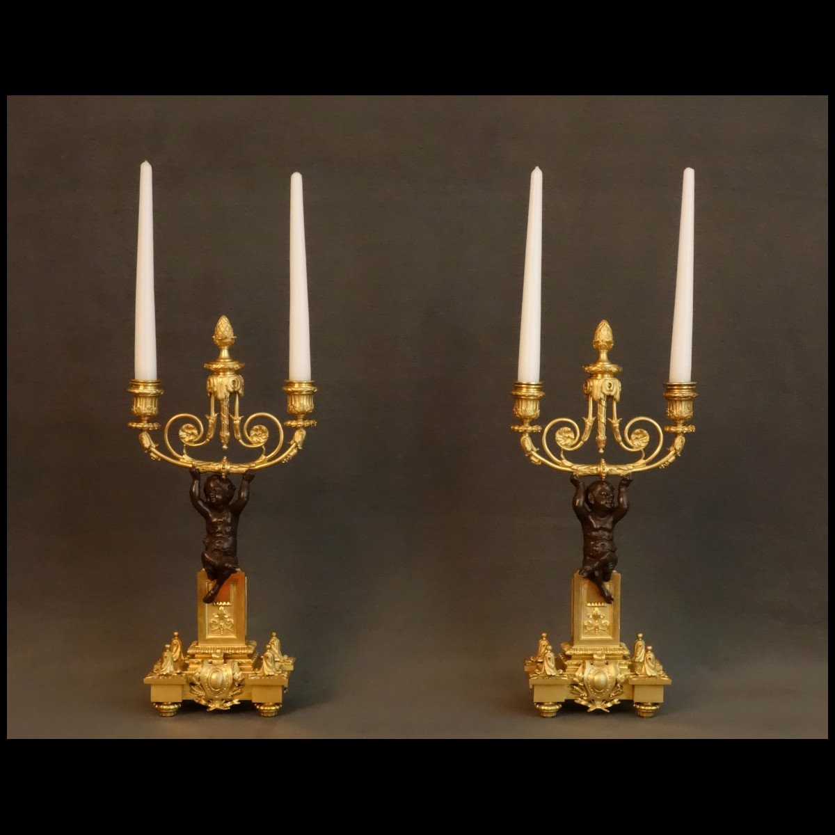 Pair Of Candelabras With Wildlife XIXth