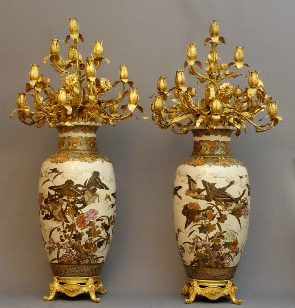 Pair Of Important Candelabras Mounted On XIXth Vases-photo-2