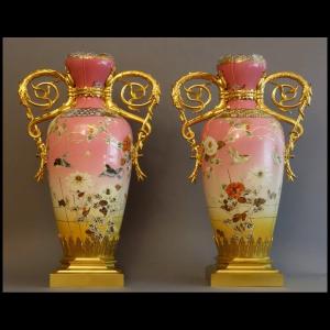  Paire De Rares Grands Vases Montés XIXème