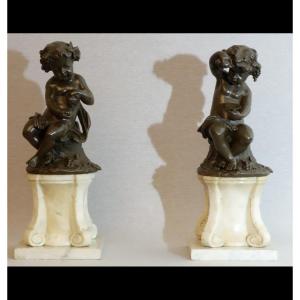 Paire De Putti Vendangeurs Vers 1780 