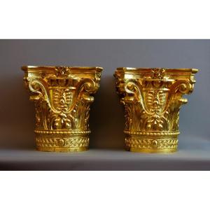 Pair Of Large Ionic Capitals With 19th Century Horns