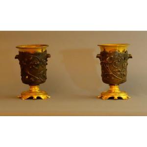 Pair Of Rare Miniature Vases 19th Century Restoration