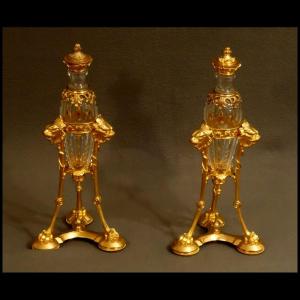 Rare Pair Of Important Mounted Perfume Bottles.