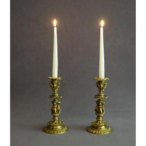 Paire de flambeaux de style Renaissance XIXème siècle