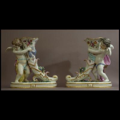 Pair Of  Large Vases Rhytons From Samson  XIXth