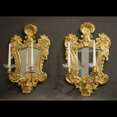 Pair Of Large Wall Lights Regency Style XIXth