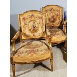 Louis XVI Armchairs - Aubusson Tapestry 