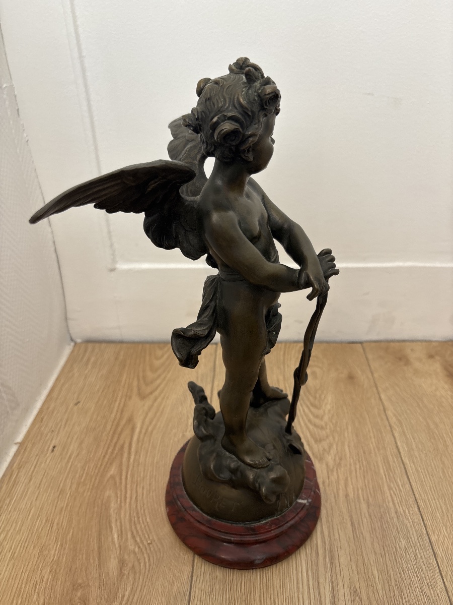Bronze de Cupidon signé Eutrope Bouret – Putto ailé – XIXe siècle – 36 cm-photo-4