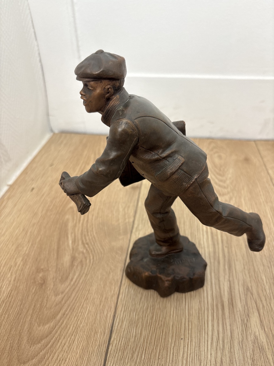 Bronze signé Eutrope Bouret – Jeune vendeur de presse – XIXᵉ siècle-photo-1