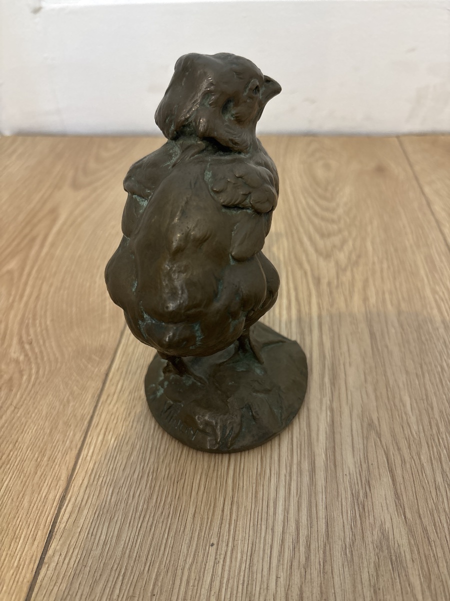 Bronze animalier signé Charles Virion – Jeune poussin – H. 14 cm-photo-3