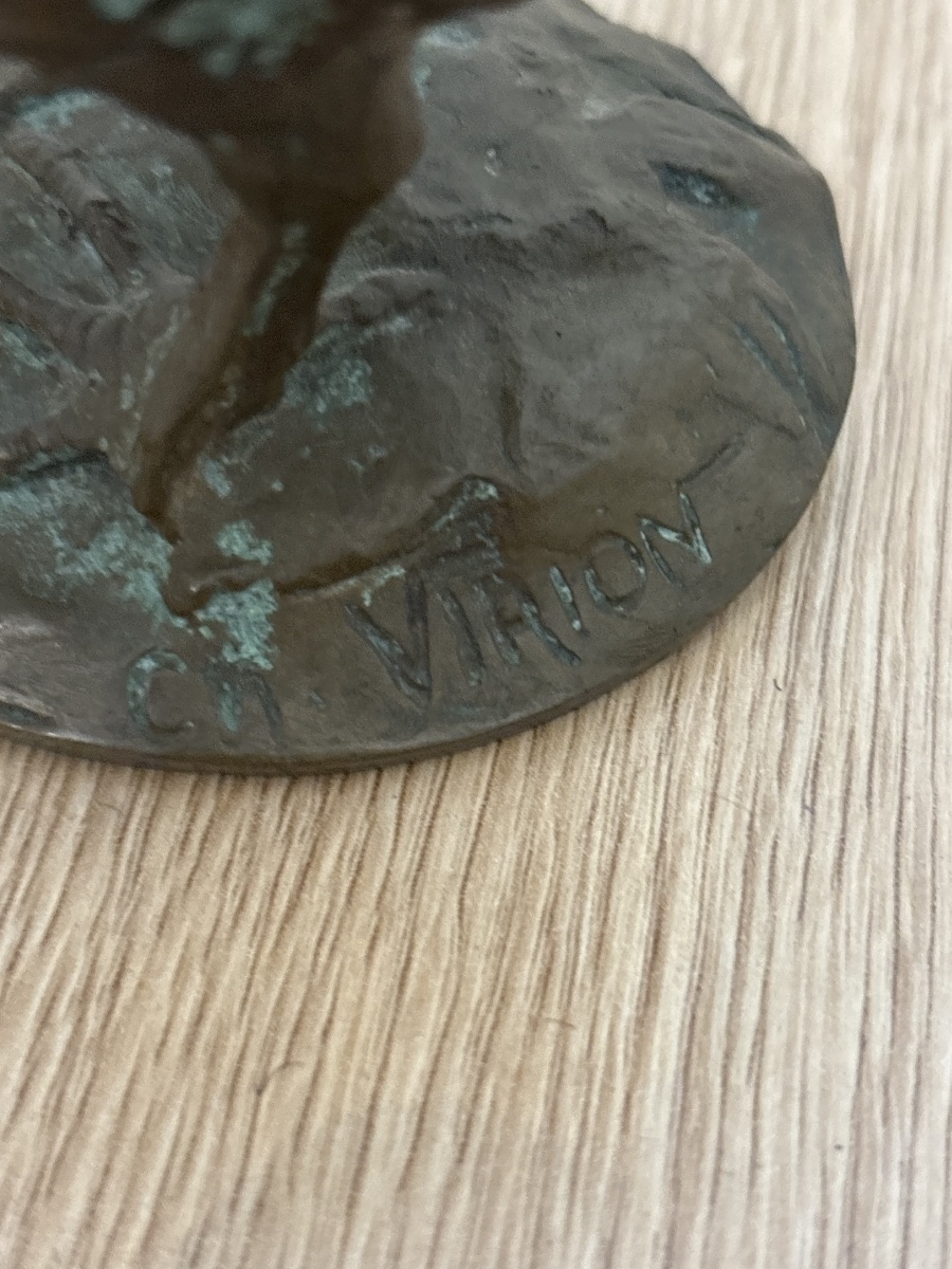 Bronze animalier signé Charles Virion – Jeune poussin – H. 14 cm-photo-2