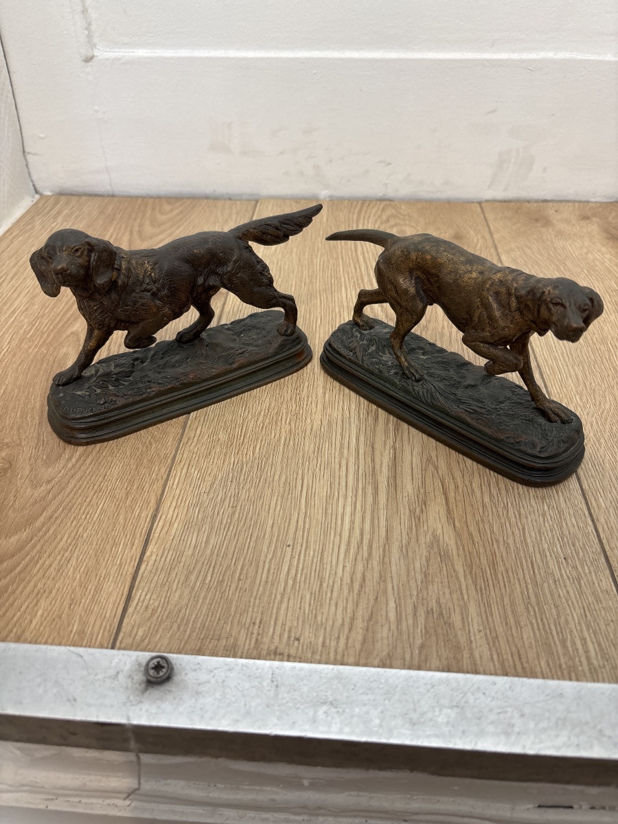 Paire de bronzes animaliers signés Paul Dubucand – Chiens de chasse – XIXᵉ siècle-photo-2