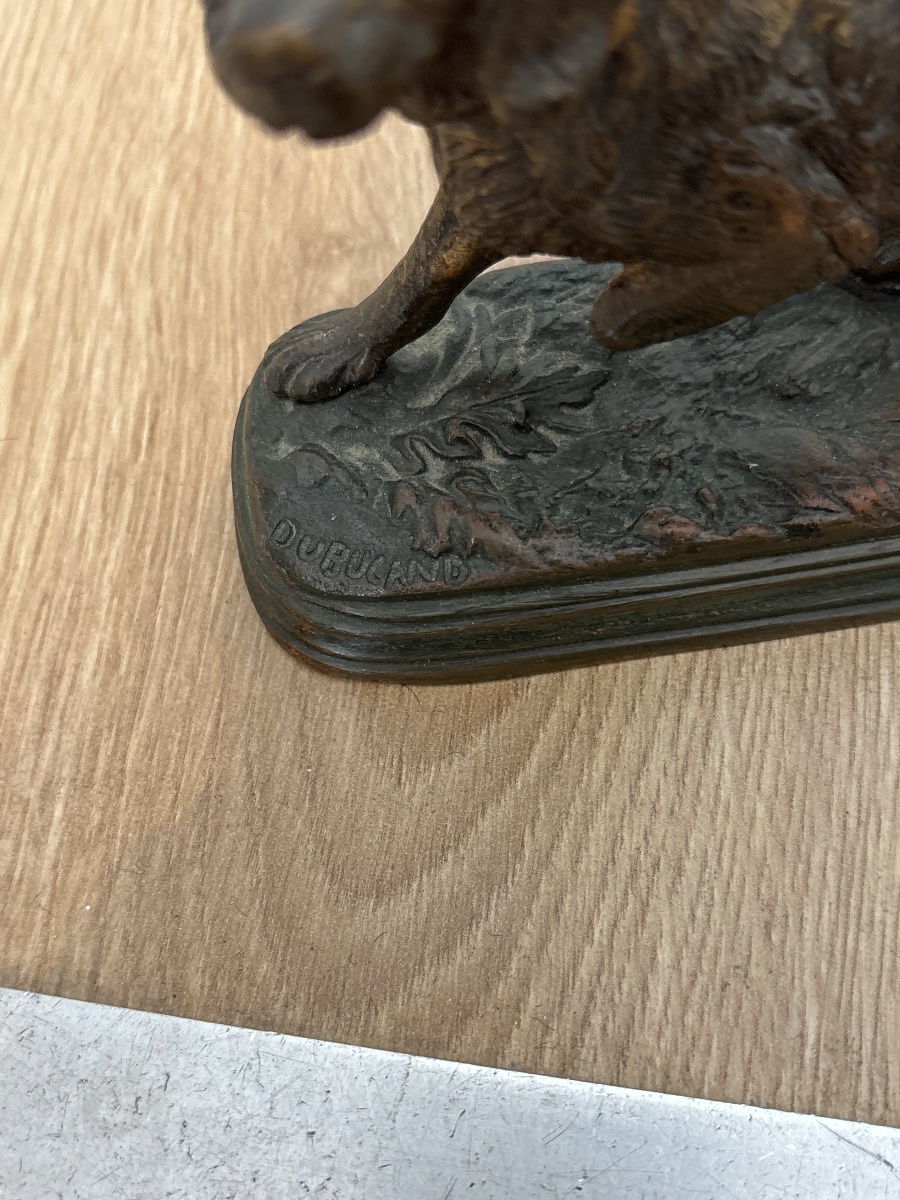 Paire de bronzes animaliers signés Paul Dubucand – Chiens de chasse – XIXᵉ siècle-photo-2