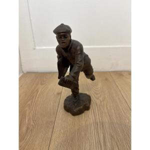 Bronze Sculpture Signed By Eutrope Bouret – Young Newspaper Vendor – 19th Century
