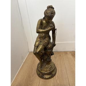 The Spring – Large Bronze Sculpture By Mlle Signoret-ledieu – 43 Cm – 19th Century