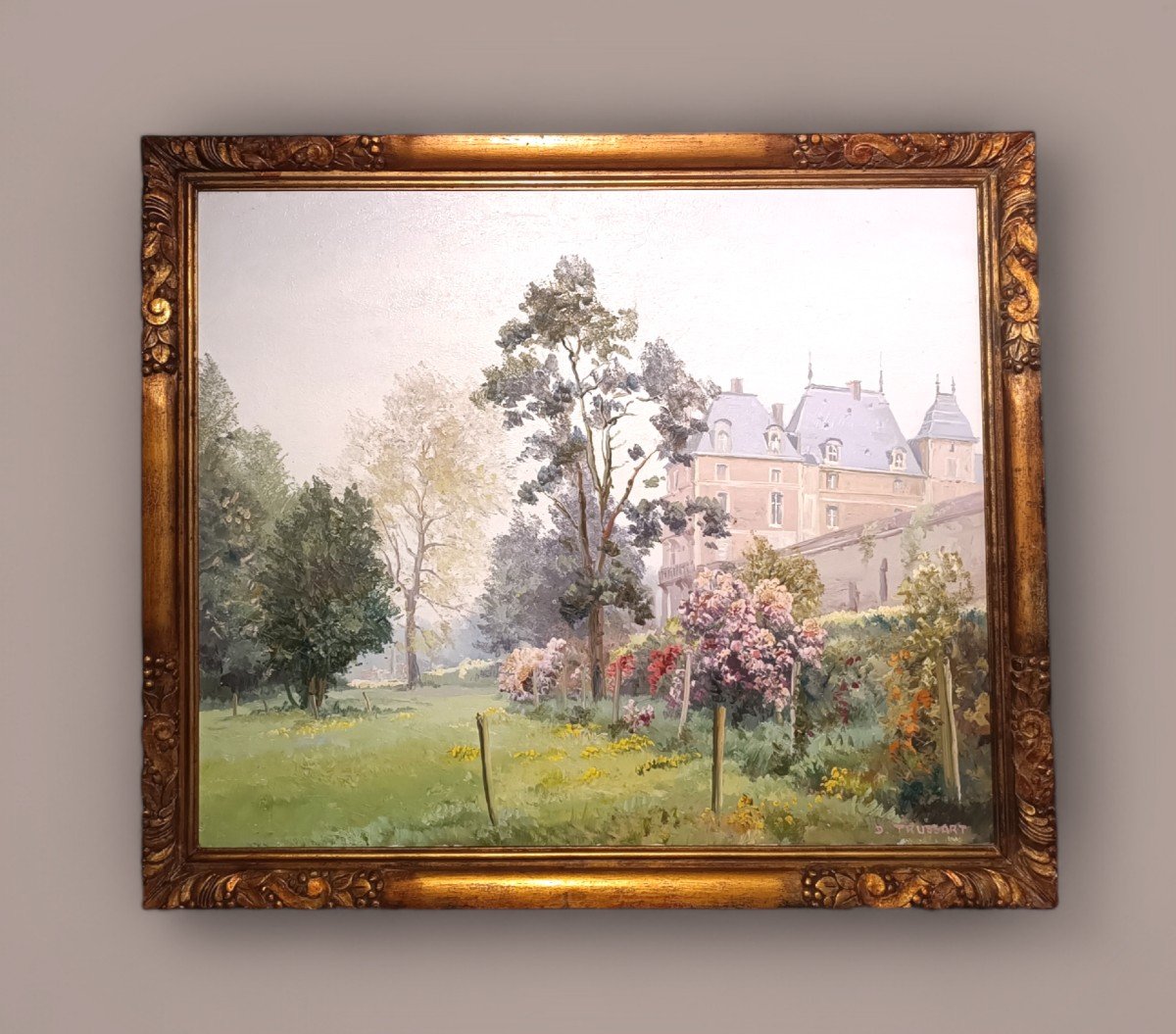 Tableau Daniel Trussart Vue Du Château d'Eu Cōté Jardin Au Printemps.