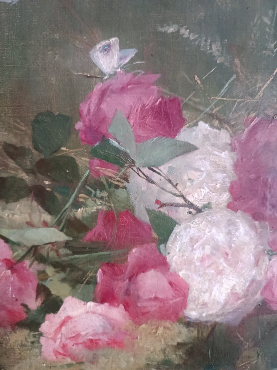 Paul Poirier Painting Bouquet Of Roses.-photo-1