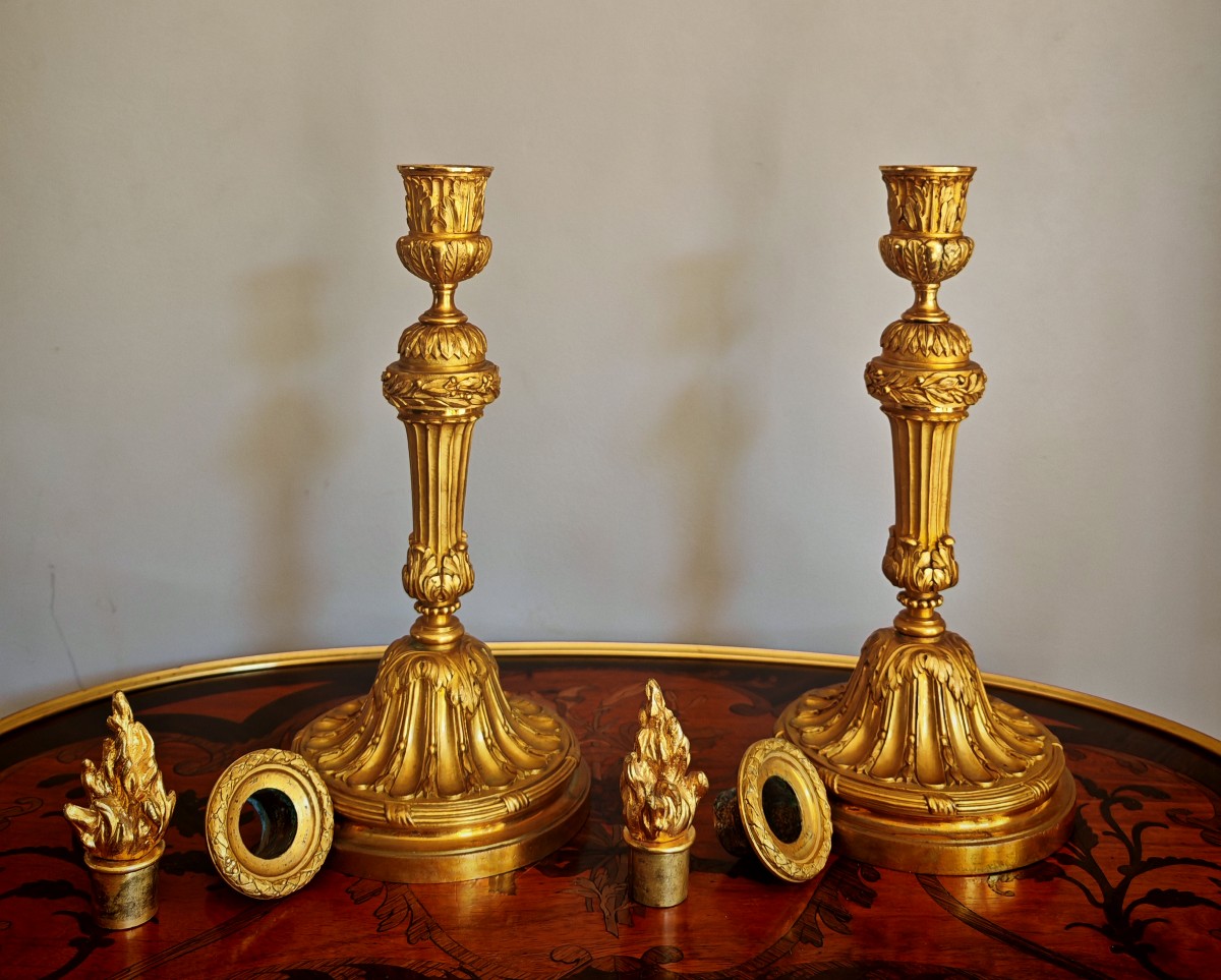 Paire De Bougeoirs Louis XVI -photo-3