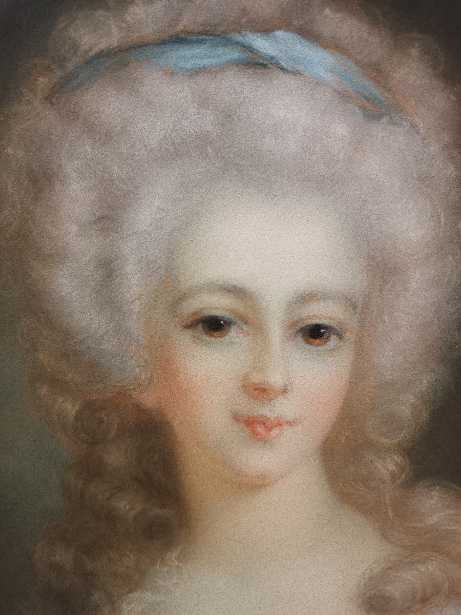 French School Portrait Of A Young Girl Pastel.-photo-1