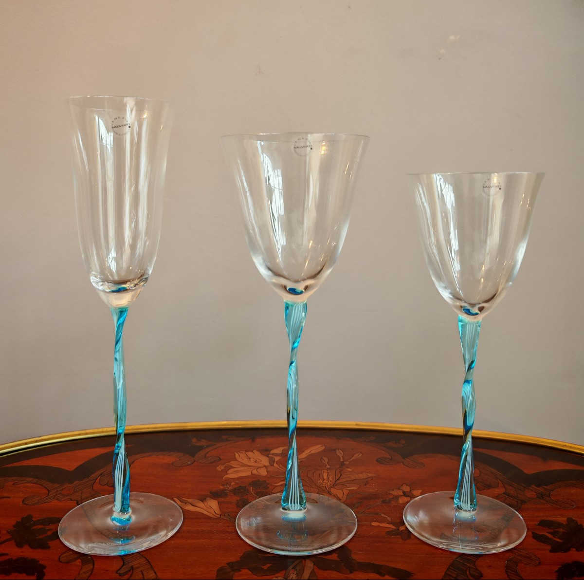 Service de verres Murano par Salvati modèle Torcello aquamare. -photo-2