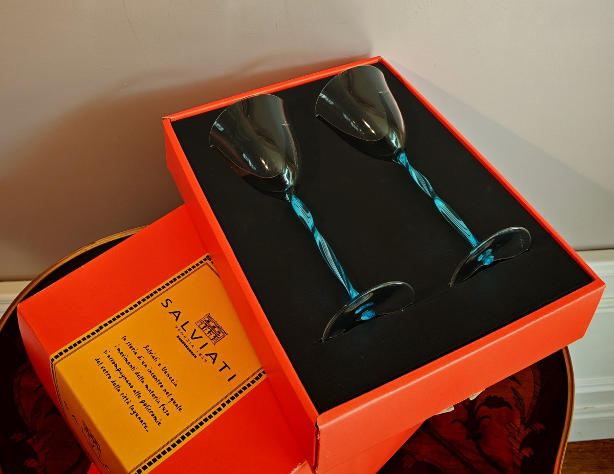 Service de verres Murano par Salvati modèle Torcello aquamare. -photo-2