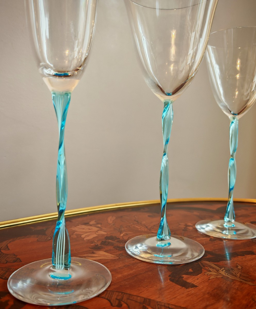Service de verres Murano par Salvati modèle Torcello aquamare. -photo-4