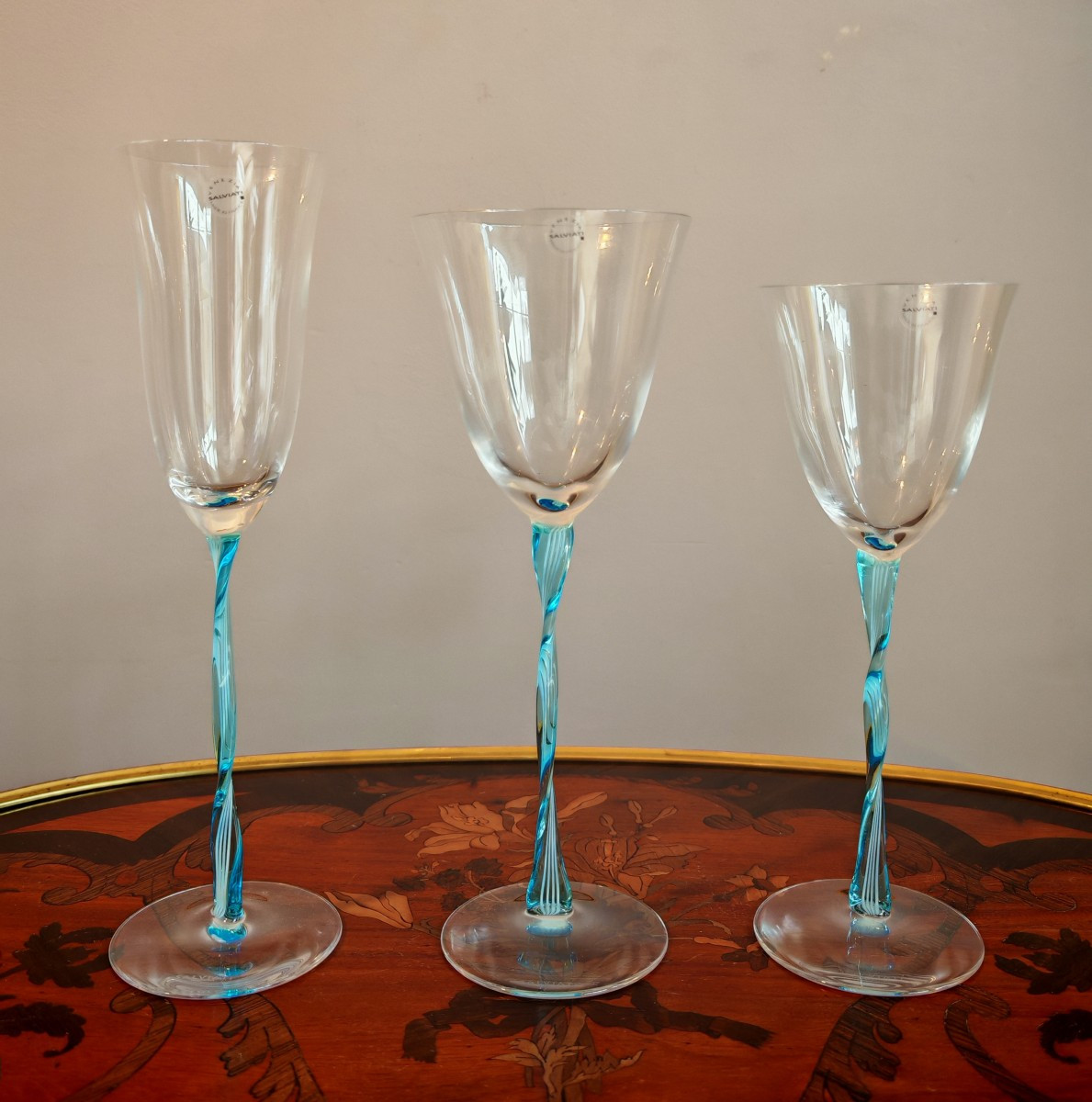 Service de verres Murano par Salvati modèle Torcello aquamare. -photo-7