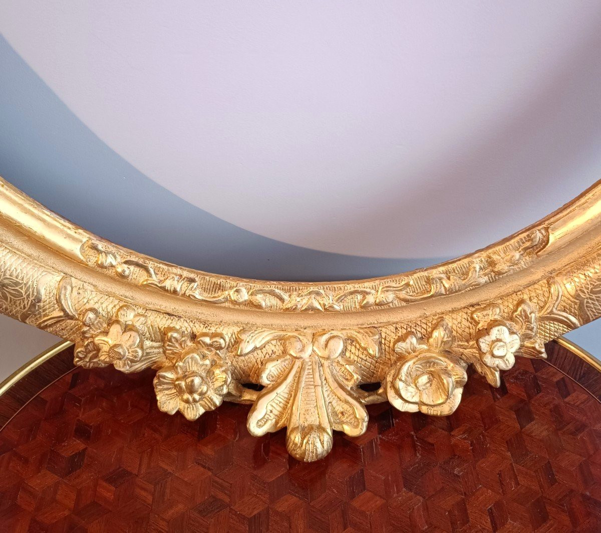 Cadre Oval d'époque Louis XIV Doré à La Feuille d'Or-photo-3