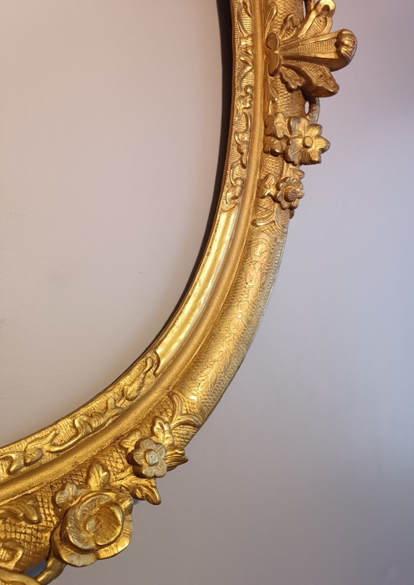 Cadre Oval d'époque Louis XIV Doré à La Feuille d'Or-photo-4