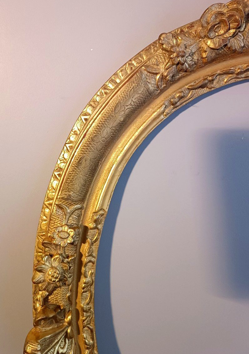 Cadre Oval d'époque Louis XIV Doré à La Feuille d'Or-photo-4