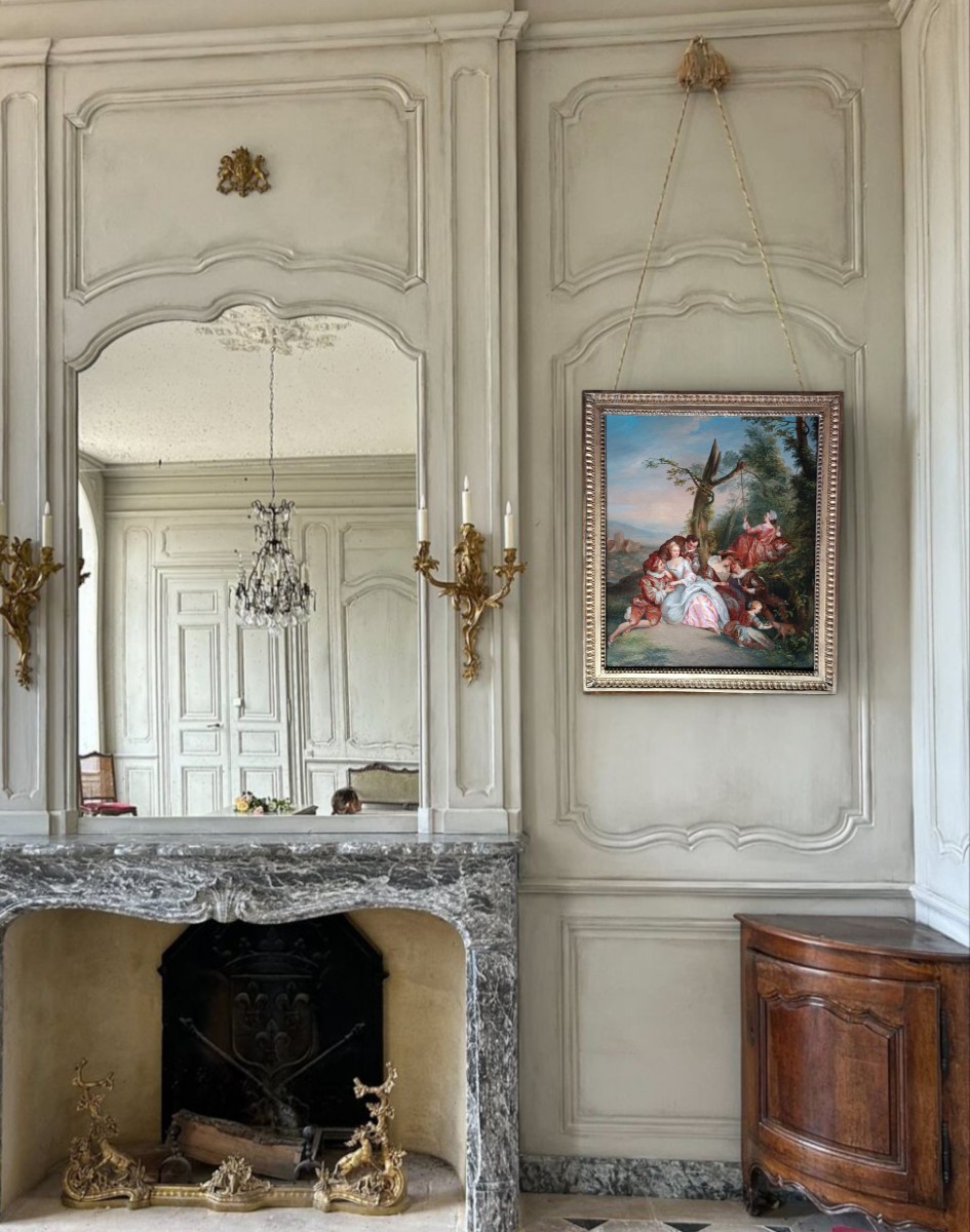 Painting: Romantic Encounters By Jean-baptiste Pater Louis XVI Period Frame-photo-2