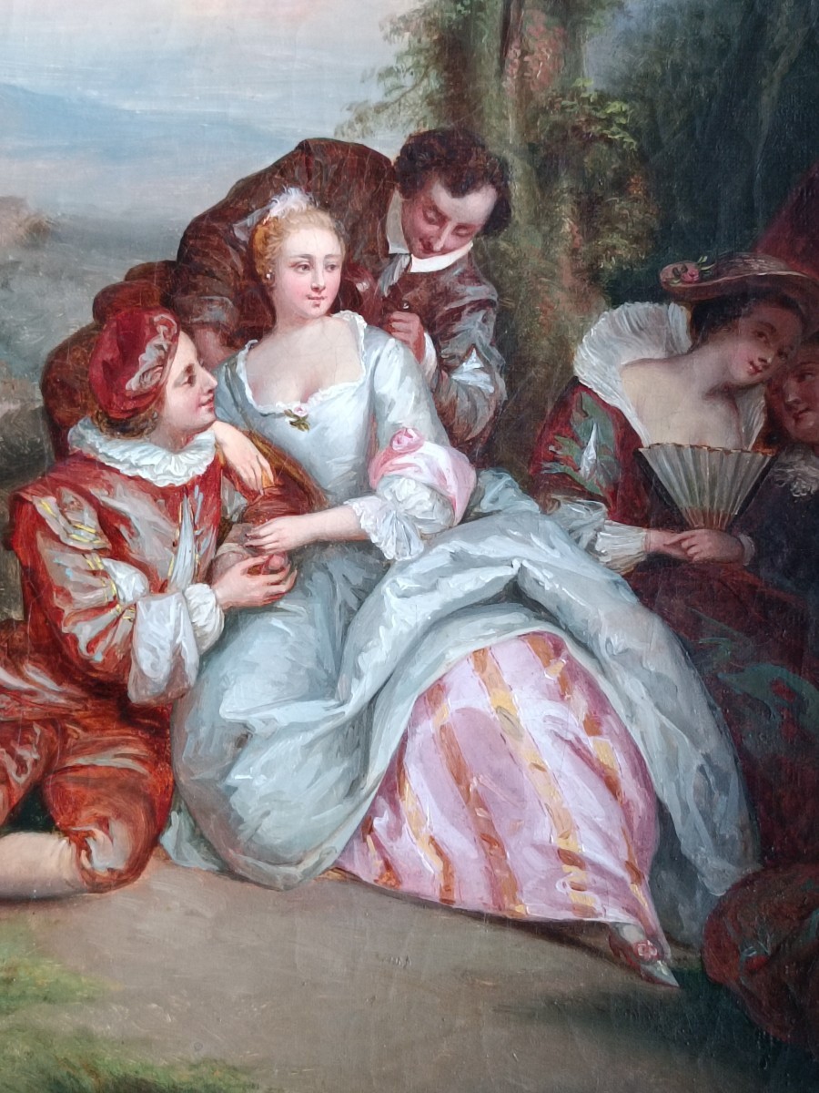 Painting: Romantic Encounters By Jean-baptiste Pater Louis XVI Period Frame-photo-1